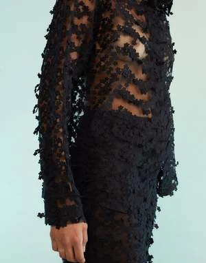 CYNTHIA ROWLEY3D Embroidered Tulle Button Down Shirt 3 CYNTHIA ROWLEY3D Embroidered Tulle Button Down Shirt - Image 3