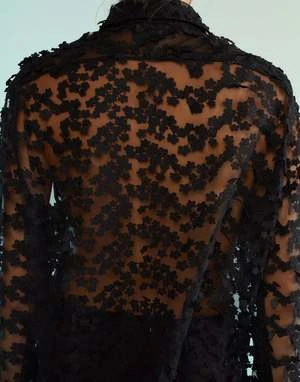 CYNTHIA ROWLEY3D Embroidered Tulle Button Down Shirt 4 CYNTHIA ROWLEY3D Embroidered Tulle Button Down Shirt - Image 4