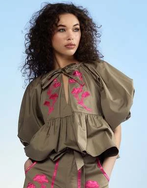 CYNTHIA ROWLEYAnnabelle Cotton Blouse - KHAKI 2 CYNTHIA ROWLEYAnnabelle Cotton Blouse - KHAKI - Image 2