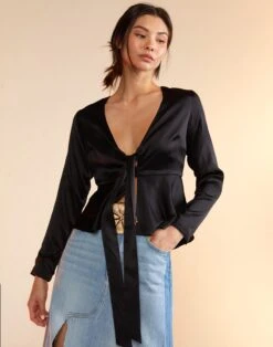 CYNTHIA ROWLEY Jula Silk Blouse -Cynthia Rowley Shop BLACKSILK1