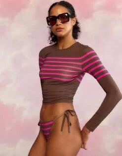 CYNTHIA ROWLEYBecca String Bikini Bottom - Brown/Pink -Cynthia Rowley Shop Becca String Bikini Bottom 20230601232803 1