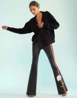 CYNTHIA ROWLEYBonded Fit And Flare Pant - Black/Red