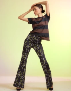 CYNTHIA ROWLEYBonded Fit And Flare Pants - Black Multi -Cynthia Rowley Shop Bonded Fit and Flare Pants 20220817184302