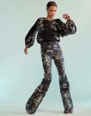 CYNTHIA ROWLEYBonded Fit And Flare Pants - Black/Gold 1 CYNTHIA ROWLEYBonded Fit And Flare Pants - Black/Gold