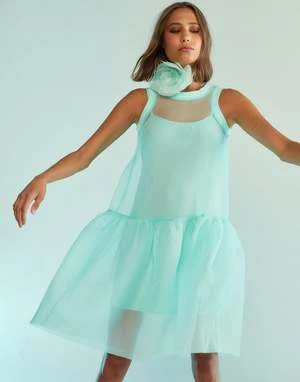 CYNTHIA ROWLEYChloe Organza Dress - Mint 10 CYNTHIA ROWLEYChloe Organza Dress - Mint - Image 10