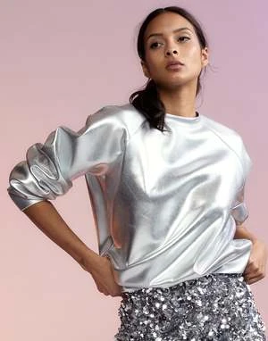 CYNTHIA ROWLEYBonded Pullover - Silver 2 CYNTHIA ROWLEYBonded Pullover - Silver - Image 2