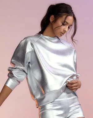 CYNTHIA ROWLEYBonded Pullover - Silver 4 CYNTHIA ROWLEYBonded Pullover - Silver - Image 4