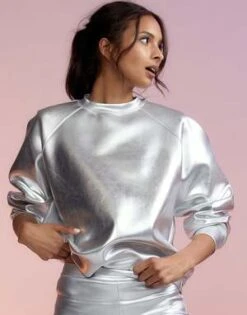 CYNTHIA ROWLEYBonded Pullover - Silver 9 CYNTHIA ROWLEYBonded Pullover - Silver -Cynthia Rowley Shop Chrome Bonded Pullover 20221201233708