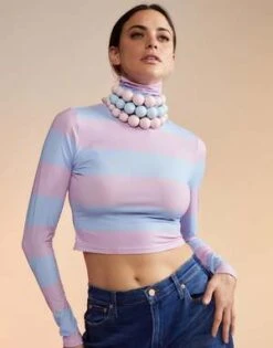 CYNTHIA ROWLEYCropped Striped Turtleneck - Lavender/sky Blue 7 CYNTHIA ROWLEYCropped Striped Turtleneck - Lavender/sky Blue -Cynthia Rowley Shop Cropped Striped Turtleneck 20221209191235 3