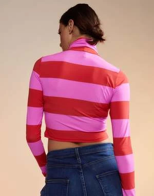 CYNTHIA ROWLEYCropped Striped Turtleneck - Red/Pink 5 CYNTHIA ROWLEYCropped Striped Turtleneck - Red/Pink - Image 5