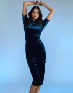 CYNTHIA ROWLEYCrushed Velvet Dress - TEAL -Cynthia Rowley Shop Crushed Velvet Dress 20221229175548 2