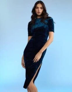 CYNTHIA ROWLEYCrushed Velvet Dress - TEAL
