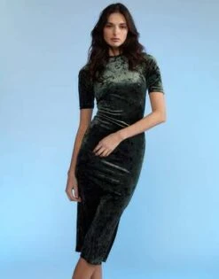 CYNTHIA ROWLEYCrushed Velvet Dress - FRGRN -Cynthia Rowley Shop Crushed Velvet Dress 20221229175555