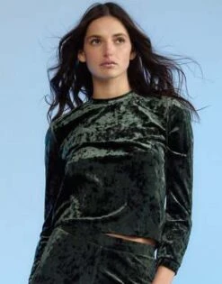 CYNTHIA ROWLEYCrushed Velvet Pullover - FRGRN -Cynthia Rowley Shop Crushed Velvet Pullover 20221229175605
