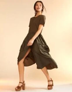 CYNTHIA ROWLEYCargo Combo Tee Dress - Green