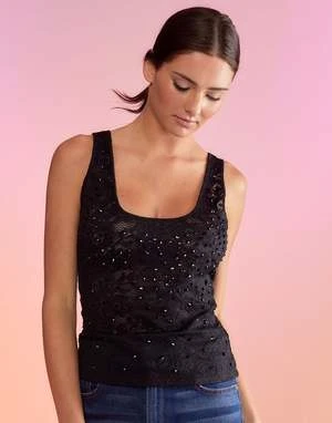 CYNTHIA ROWLEYCrystal Lace Mesh Tank Top - Black 3 CYNTHIA ROWLEYCrystal Lace Mesh Tank Top - Black - Image 3