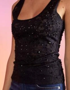 CYNTHIA ROWLEYCrystal Lace Mesh Tank Top - Black 9 CYNTHIA ROWLEYCrystal Lace Mesh Tank Top - Black -Cynthia Rowley Shop Cynthia Rowley Crystal Lace Mesh Tank Top Black 20230124225853