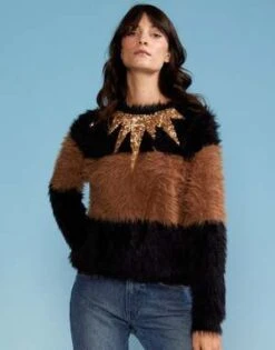 CYNTHIA ROWLEYFuzzy Stripe Sequin Sweater - Black/Brown 11 CYNTHIA ROWLEYFuzzy Stripe Sequin Sweater - Black/Brown -Cynthia Rowley Shop Cynthia Rowley Fuzzy Stripe Sequin Sweater Black Brown 20221028014237