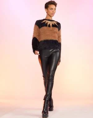 CYNTHIA ROWLEYFuzzy Stripe Sequin Sweater - Black/Brown 9 CYNTHIA ROWLEYFuzzy Stripe Sequin Sweater - Black/Brown - Image 9