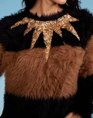 CYNTHIA ROWLEYFuzzy Stripe Sequin Sweater - Black/Brown 8 CYNTHIA ROWLEYFuzzy Stripe Sequin Sweater - Black/Brown - Image 8