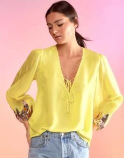 CYNTHIA ROWLEYSelene Sequin Blouse -Yellow -Cynthia Rowley Shop Cynthia Rowley Selene Sequin Blouse Yellow 20230307222038 1