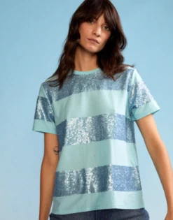 CYNTHIA ROWLEYSequin Tee - Blue Stripe -Cynthia Rowley Shop Cynthia Rowley Sequin Tee Blue Stripe 20220902030813