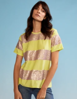 CYNTHIA ROWLEYSequin Tee - Champagne/Yellow