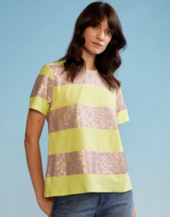 CYNTHIA ROWLEYSequin Tee - Champagne/Yellow -Cynthia Rowley Shop Cynthia Rowley Sequin Tee Champagne Yellow 20220902030817