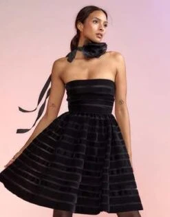 CYNTHIA ROWLEYVelvet Ribbon Mini Dress - Black