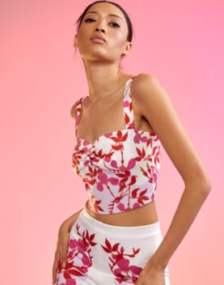 CYNTHIA ROWLEYDevi Bonded Tank - Pink/Red Floral
