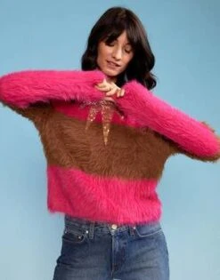 CYNTHIA ROWLEYFuzzy Stripe Sequin Sweater - Camel/Pink -Cynthia Rowley Shop Fuzzy Stripe Sequin Sweater 20220929230328 2