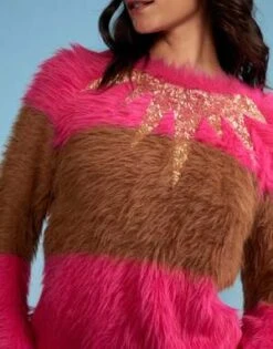 CYNTHIA ROWLEYFuzzy Stripe Sequin Sweater - Camel/Pink -Cynthia Rowley Shop Fuzzy Stripe Sequin Sweater 20220929230329