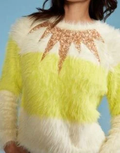 CYNTHIA ROWLEYFuzzy Stripe Sequin Sweater - White/Yellow -Cynthia Rowley Shop Fuzzy Stripe Sequin Sweater 20220929230342
