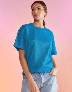 CYNTHIA ROWLEYGlitter Tee - Mettalic Blue