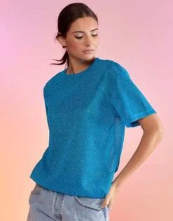 CYNTHIA ROWLEYGlitter Tee - Mettalic Blue -Cynthia Rowley Shop Glitter Tee 20230124225923 1