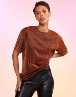 CYNTHIA ROWLEYGlitter Tee - Bronze -Cynthia Rowley Shop Glitter Top 20221117003127 1