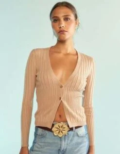 CYNTHIA ROWLEYHailey Knit Cardigan - Camel