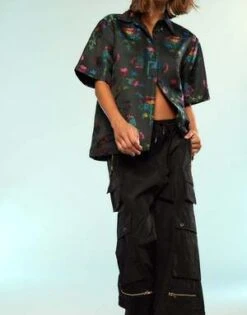 CYNTHIA ROWLEYHarper Jacquard Camp Shirt - Black Multi -Cynthia Rowley Shop Harper Jacquard Camp Shirt 20230901214229 1