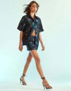 CYNTHIA ROWLEYHarper Jacquard Camp Shirt - Black Multi -Cynthia Rowley Shop Harper Jacquard Camp Shirt 20230901214230