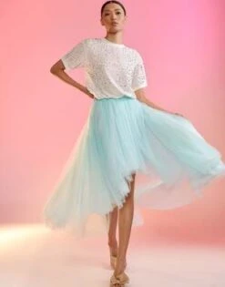 CYNTHIA ROWLEYHigh Low Tulle Skirt - Aqua