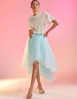 CYNTHIA ROWLEYHigh Low Tulle Skirt - Aqua -Cynthia Rowley Shop High Low Tulle Skirt 20220624225140 4