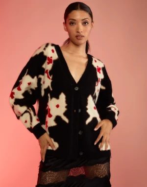 CYNTHIA ROWLEYIntarsia Cardigan - Black Multi 3 CYNTHIA ROWLEYIntarsia Cardigan - Black Multi - Image 3