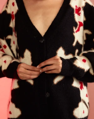 CYNTHIA ROWLEYIntarsia Cardigan - Black Multi 6 CYNTHIA ROWLEYIntarsia Cardigan - Black Multi - Image 6