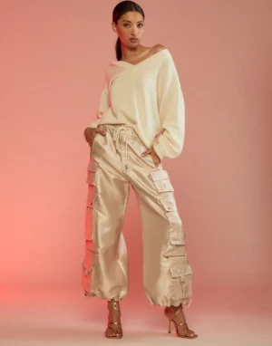 CYNTHIA ROWLEYMetallic Cargo Pants - Gold 2 CYNTHIA ROWLEYMetallic Cargo Pants - Gold - Image 2