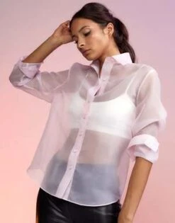 CYNTHIA ROWLEYOrganza Button Down Shirt - Light Pink -Cynthia Rowley Shop Organza Button Down Shirt 20230503191844 2