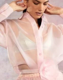CYNTHIA ROWLEYOrganza Button Down Shirt - Light Pink -Cynthia Rowley Shop Organza Button Down Shirt 20230503191846