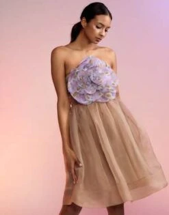 CYNTHIA ROWLEYOrganza Flower Strapless Dress - CAMEL -Cynthia Rowley Shop Organza Flower Strapless Dress 20230221222144 1