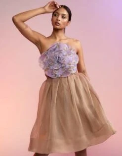 CYNTHIA ROWLEYOrganza Flower Strapless Dress - CAMEL -Cynthia Rowley Shop Organza Flower Strapless Dress 20230221222145 2