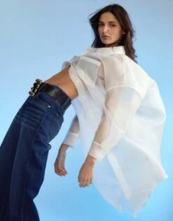 CYNTHIA ROWLEYOrganza Shirt Dress - White