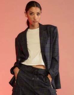 CYNTHIA ROWLEYPlaid Oversized Blazer - Black/White